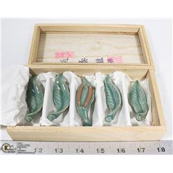 BOX OF MINIATURE CERAMIC LEAVES