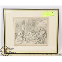 'OUTSIDE THE TAVERN'- FRAMED 18TH CENT. ENGRAVED