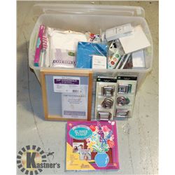 LARGE TOTE OF ASSORTED CRAFTING SUPPLIES
