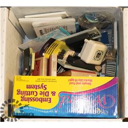 BOX OF STAMPS AND OTHER CRAFTING SUPPLIES