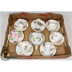 FLAT OF FINE CHINA TEA CUPS AND SAUCERS INCLUDING