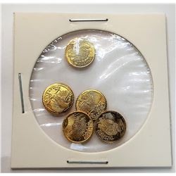 13)  LOT OF 5 MINI 14K GOLD PLATED ST. GAUDIN