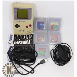 ORIGINAL GAME BOY WITH 5 GAMES AND POWER CABLE