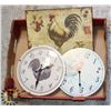 Image 1 : FLAT OF ROOSTER THEMED CLOCKS AND WALL ART