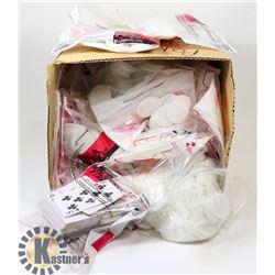 LARGE BOX OF HUNDREDS OF POKER CHIPS AND 4 DECKS
