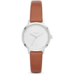 NEW DKNYY 32MM WHITE DIAL BROWN LEATHER BAND WATCH