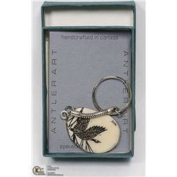 INUIT ART ON ANTLER 2 GEESE KEY CHAIN