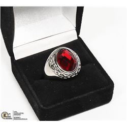 NEW MEN'S RING WITH RED STONE - SIZE 9 -