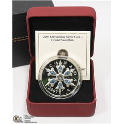 2007 $20 STERLING SILVER COIN - CRYSTAL SNOWFLAKE