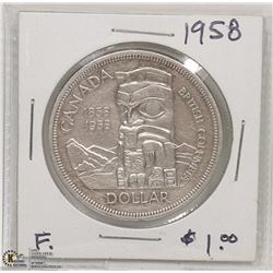 1958 SILVER DOLLAR COIN BC CENTENNIAL TOTEM POLE