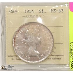 1954 SILVER DOLLAR  COIN ICCS GRADED MS-63