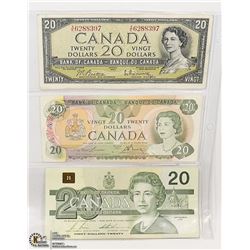 SHEET OF TWENTY DOLLAR BILLS 1954, 1979, 1991.