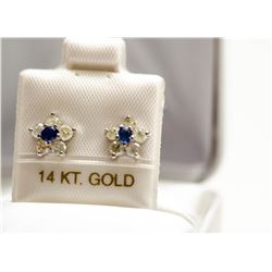 84) 14KT WHITE GOLD PAIR OF SAPPHIRE & DIAMOND EAR