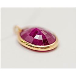 79) 14KT YELLOW GOLD RUBY PENDANT NECKLACE.