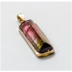 30)14 KT YELLOW GOLD WATERMELON TOURMALINE PENDANT
