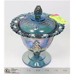CARNIVAL GLASS LIDDED CANDY DISH 8" TALL