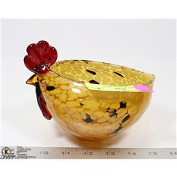 ART GLASS ROOSTER BOWL 6" DIAMETER