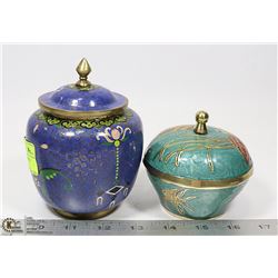 SET OF 2 ENAMEL LIDDED JARS