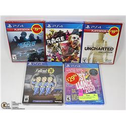 LOT OF 5 PS4 GAMES INCLUDES: JUST DANCE 2020, NEED