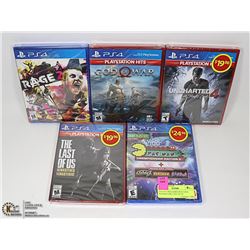 LOT OF 5 PS4 GAMES INCLUDES: PACMAN,THE LAST OF US