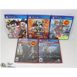 LOT OF 5 PS4 GAMES INCLUDES: KNACK, THE LAST OF US