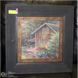 DARK WOOD FRAMED RUSTIC CABIN PICTURE