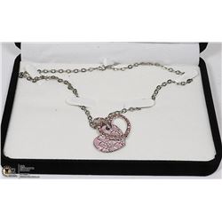 PINK RHINESTOME INLAYED DUAL HEART NECKLACE