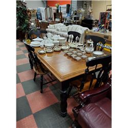 WOOD DINING TABLE & 5 CHAIRS, COMES WITH