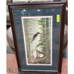 ROSEWOOD FRAMED "EAGLE IN FOREST LOON