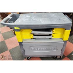 RUBBERMAID CART WITH STORAGE DRAWERS, SLIDING