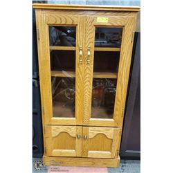 OAK MEDIA / STORAGE CABINET. 47" TALL, 25" WIDE,