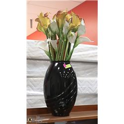 LARGE BLACK VASE WITH CALLA  LILIES