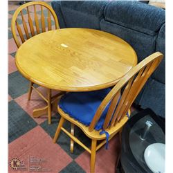 ROUND SOLID OAK TABLE & 2 OAK CHAIRS, 36" DIAMETER