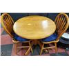 Image 2 : ROUND SOLID OAK TABLE & 2 OAK CHAIRS, 36" DIAMETER