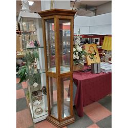 WOOD CURIO CABINET WITH GLASS SHELVEA