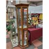Image 1 : WOOD CURIO CABINET WITH GLASS SHELVEA
