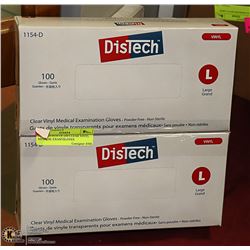 DISTECH BOX OF 200 CLEAR VINYL MEDICAL EXAM GLOVES