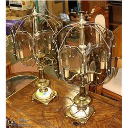 PAIR OF GLASS SHADED LAMPS