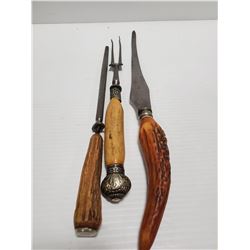 ESTATE LOT OF BONE HANDLED CARVING SET