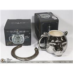 BOX WITH 2 NEW SILVER BEAR MUGS AND