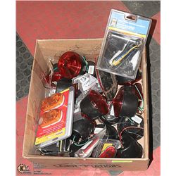BOX OF ASSORTED TRAILER LIGHT AND MARKERS