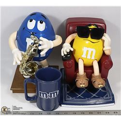 LOT OF TWO M&Ms COLLECTIBLE DISPENSERS AND ONE MUG