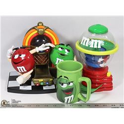 LOT OF TWO M&Ms COLLECTIBLE DISPENSERS AND ONE MUG