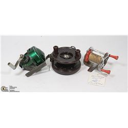 3 FISHING REELS - JOHNSON, ALPHA AND BAKELITE