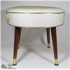 Image 1 : FOOT STOOL-MID CENTURY, WHITE VINYL W/GOLD PIPING