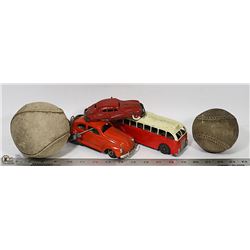 3 ANTIQUE METAL DIE CAST VEHICALS; LG CAR- GERMAN