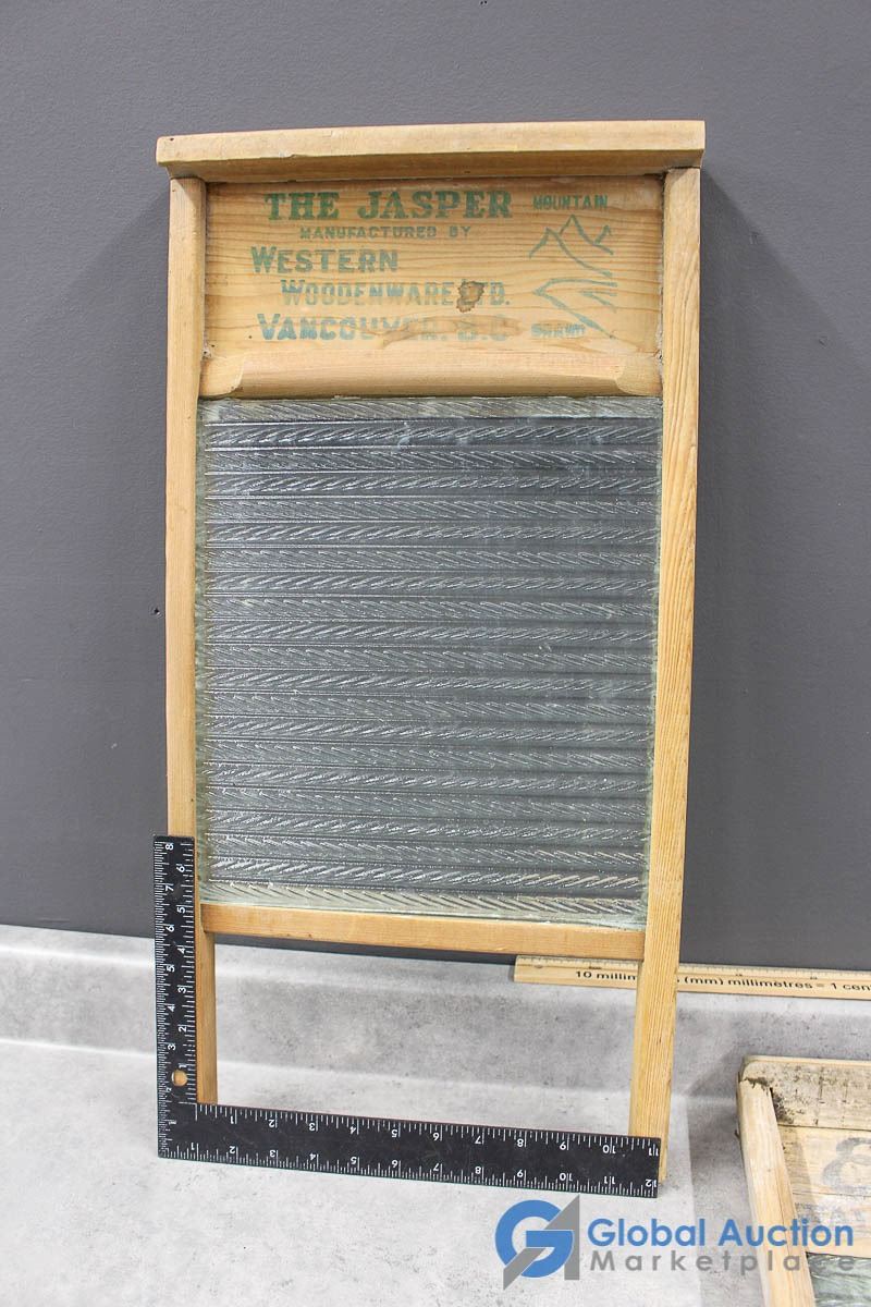 (2) Vintage "Economy" & "The Jasper" Glass/Wood Washboards