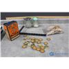 Image 1 : Glass Dispensers, Wooden Cloths Pins & Bottle Caps w/Box