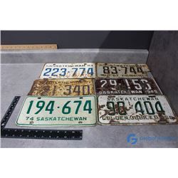 (6) Sask License Plates - 1949, 1955, 1959, 1961, 1974