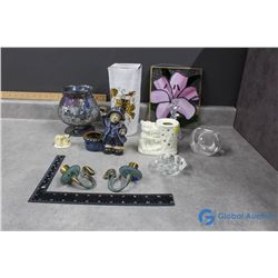 Assorted Decor - Vases, Candle Holders, Tea Light & Bell